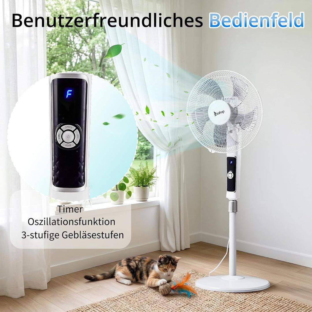 LEADZM Standventilator Leise mit Fernbedienung,3 Geschwindigkeitsstufen,7,5H Timer,117-134 cm höhenv