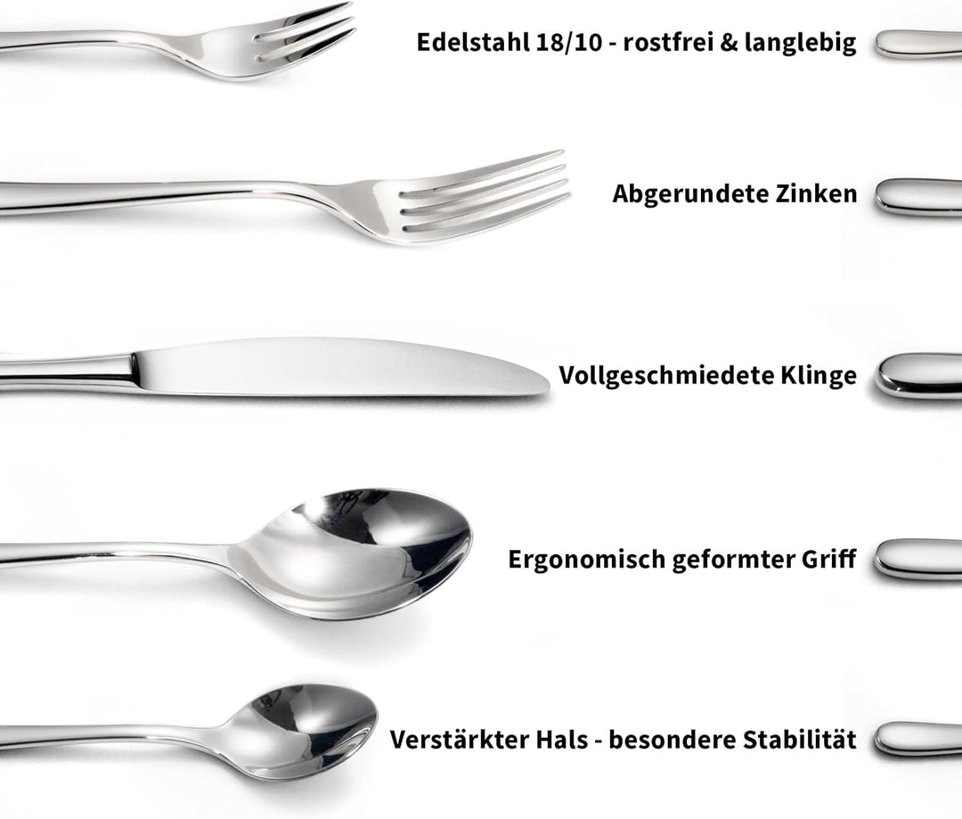 Alata Vienna 18/10 Edelstahl Poliert, Besteck Set 12 Personen, Essbesteck 60 teilig, Glänzend, Spülm