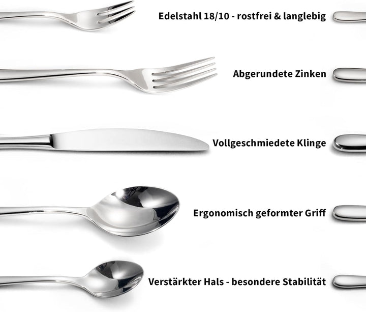 Alata Vienna 18/10 Edelstahl Poliert, Besteck Set 12 Personen, Essbesteck 60 teilig, Glänzend, Spülm