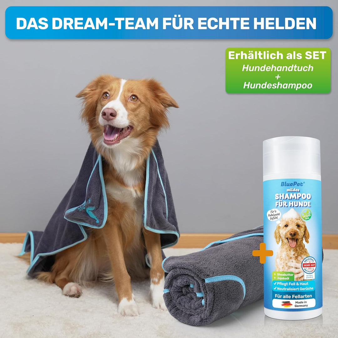 BluePet Hundehandtuch 2er Set, Mikrofaser Handtuch Hund extra saugfähig, Hundehandtücher schnell tro