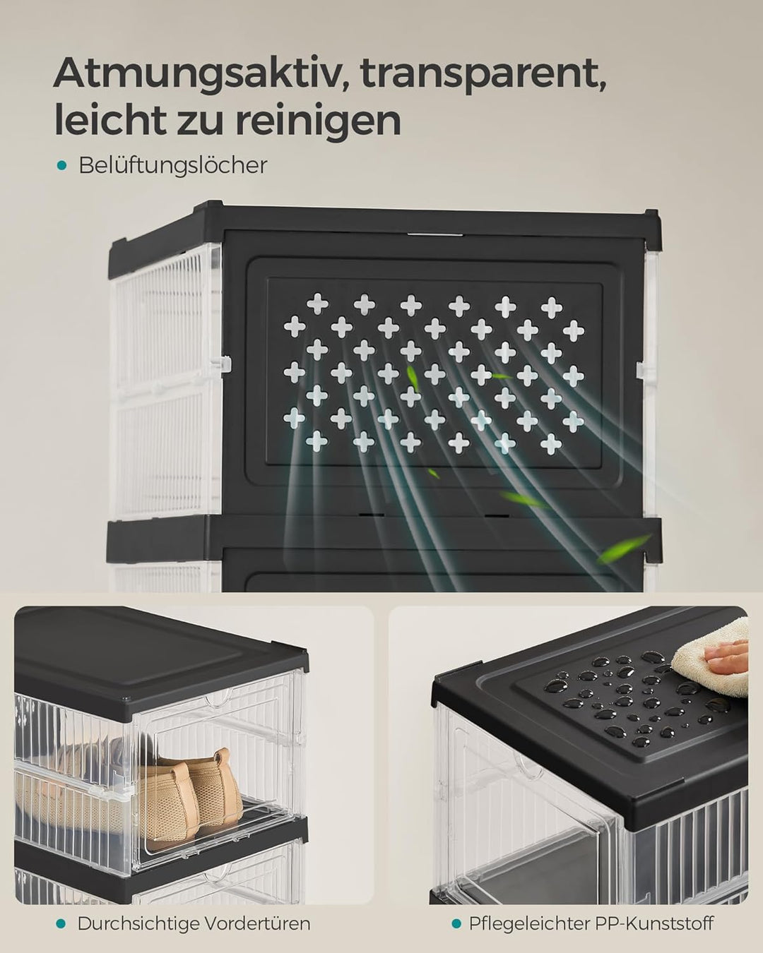SONGMICS Schuhschrank, mit 6 Schuhboxen, integrierter Schuh-Organizer, faltbar, tragbar, für Schuhe