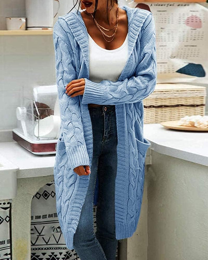 GeGekoko Strickjacke Damen mit Kapuze Langarm Grobstrick-Cardigan Open Front Sweater Herbst Winter C