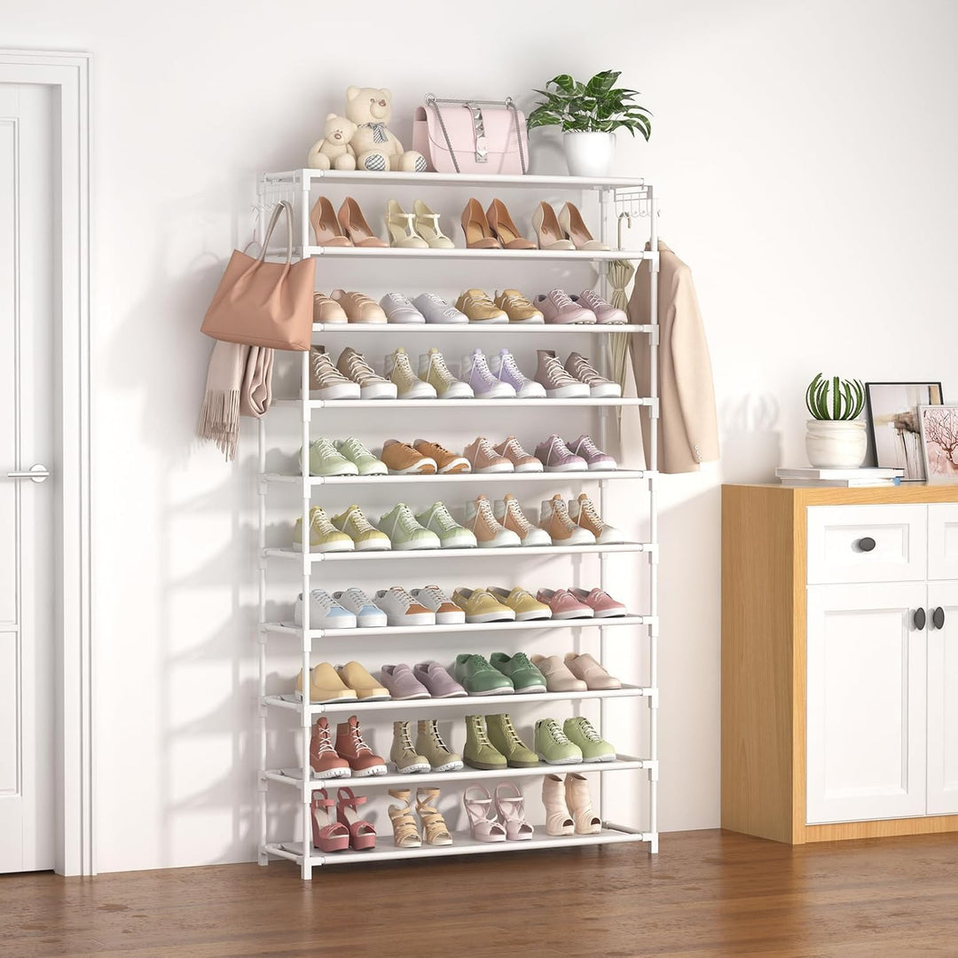 Schuhregal 10 Ebenen, Schuhschrank Metall für 50 Paar Schuhe, Schuhorganizer 155cm Hoch, Schuhaufbew
