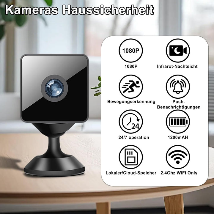 Mini Kamera, 2,4/5GHz WLAN-Überwachungskamera Innen, Bewegungsmelder,Nachtsicht SD/Cloud-Speicher/La