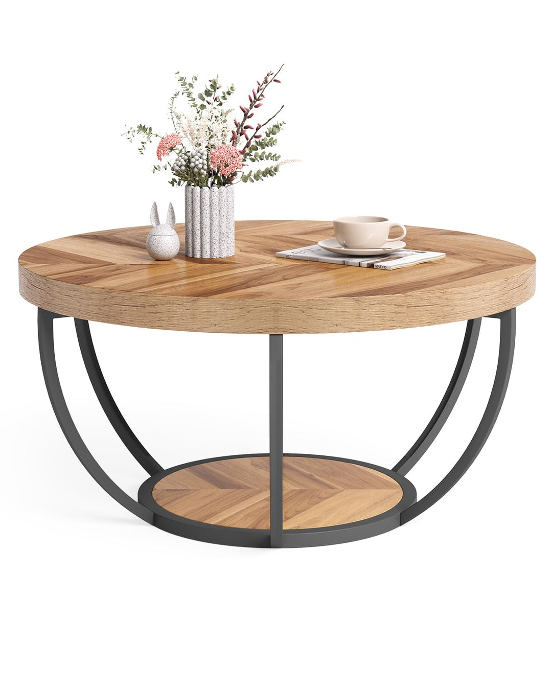 LITTLE TREE Runder Couchtisch, 81,3 cm, runder Couchtisch für Wohnzimmer, 2-stöckiger Holzakzent-Mit