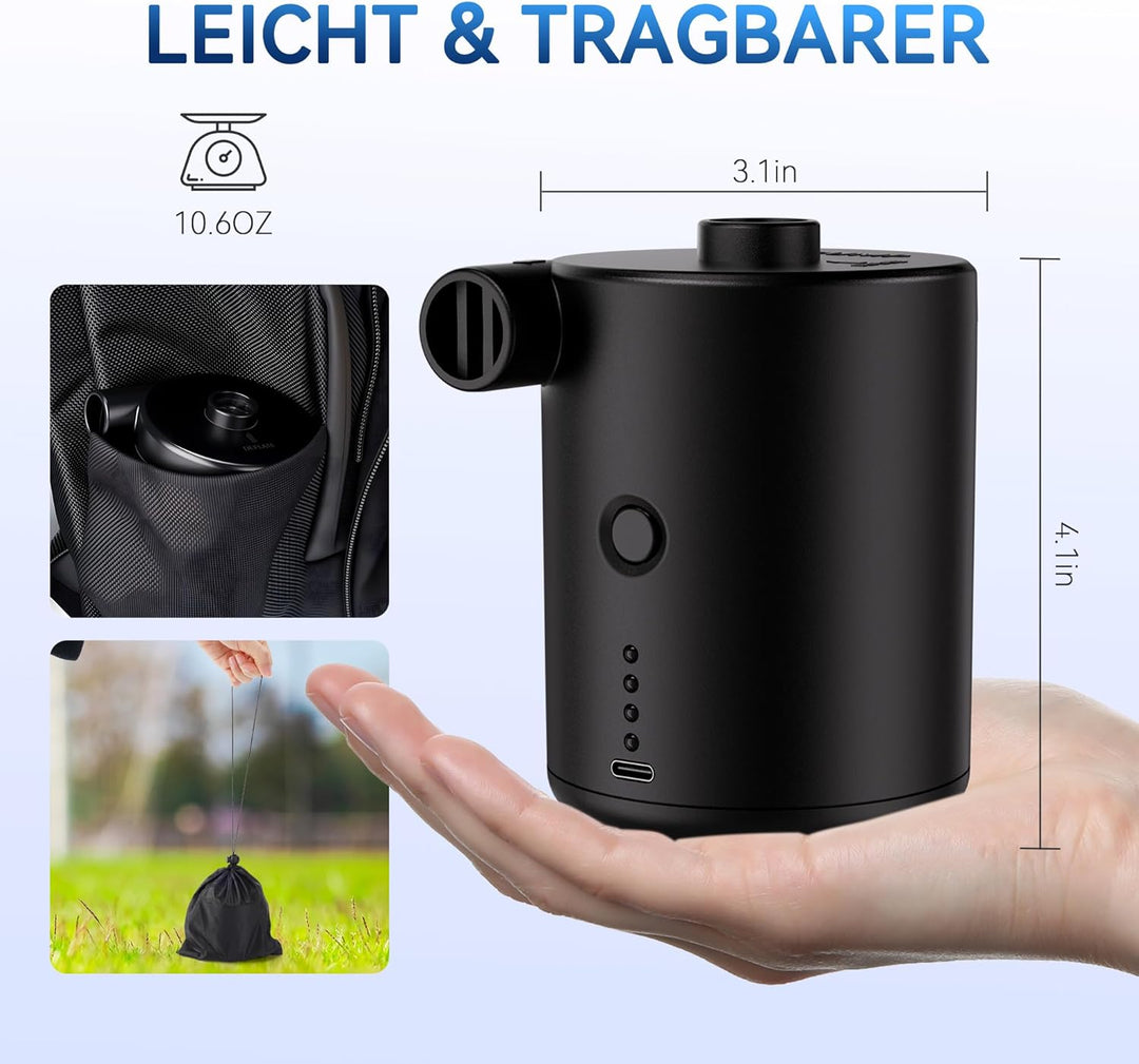 Elektrische Luftpumpe, 4000mAh Akku Pumpe mit 3 Düsen,Wiederaufladbare Luftpumpe,Schnellem Aufblasen