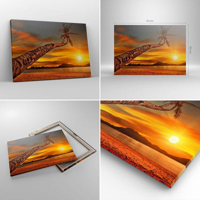 ARTTOR Bilder auf Leinwand Palme Landschaft Sonne Leinwandbild 70x50cm Wandbilder Dekoration Wohnzim