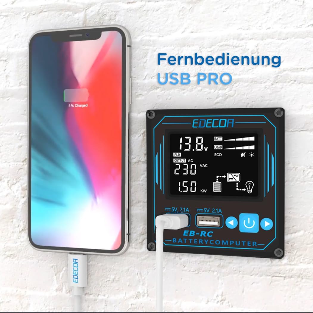 EDECOA Wechselrichter 12v auf 230v Pure Wave 3500w Spannungswandler Fernbedienung Pro 2X USB Kann Ba