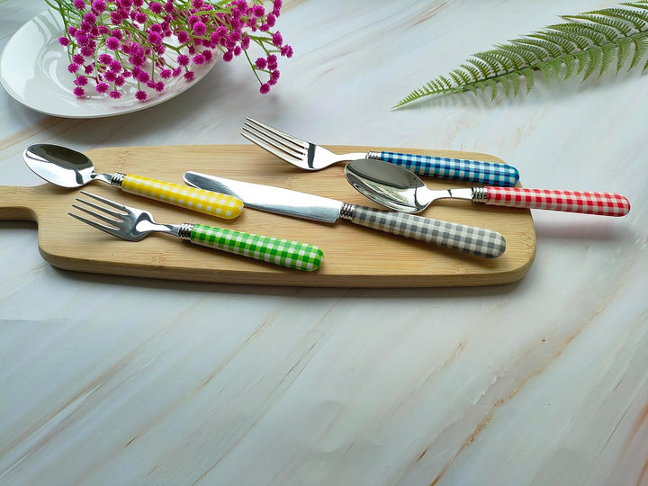 Exzact Besteck-Set, 20-teilig, Edelstahl, karierte Griffe, spülmaschinenfest, für 4 Personen 20pcs G