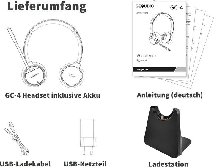 GEQUDIO GC-4 Premium Edition DECT &amp; Bluetooth Headset für FritzBox GC-4 ANC/ENC (2-Ohr) &amp; Ladeschale
