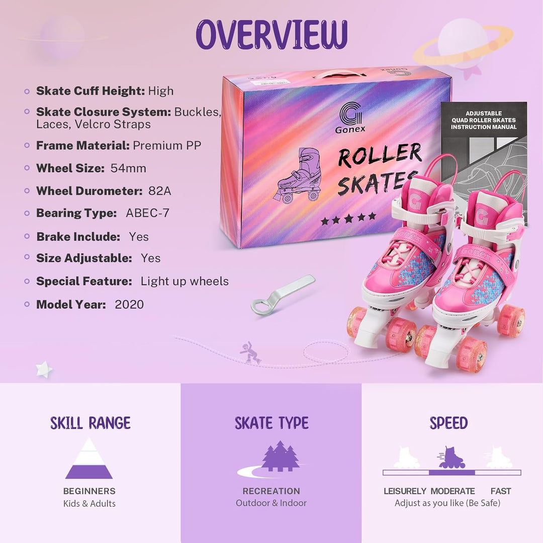 Gonex Verstellbar Rollschuhe, Leuchtenden Rädern Roller Skates für Mädchen Jungen Kinder Erwachsene