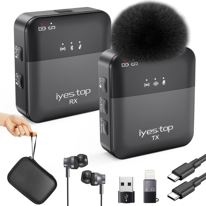 Lavalier Mikrofon Kabellos für iPhone/USB C Handy - Mini Wireless Bluetooth Ansteckmikrofon mit Echt