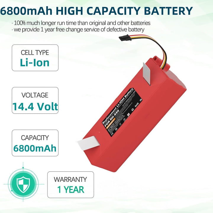 14,4V 6800mAh Li-ion Ersatzakku für Xiaomi Roborock S7 S5 S5 Max S50 S6 Roborock s51 s502-00 Roboter