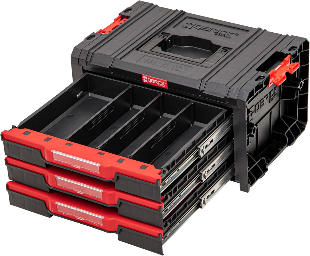 Qbrick System Werkzeugkoffer Werkzeugkasten Leer Werkzeugkiste PRO Drawer 3 Toolbox 2.0 Basic Schwar