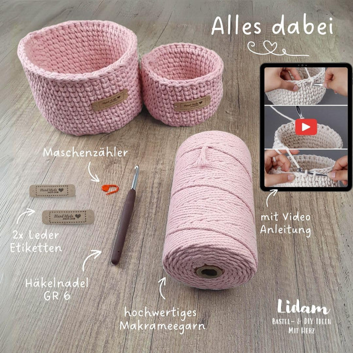 LIDAM 2 Körbe häkeln aus Baumwollgarn| Häkelset für Anfänger +Videoanleitung | Baumwollstrickschlauc