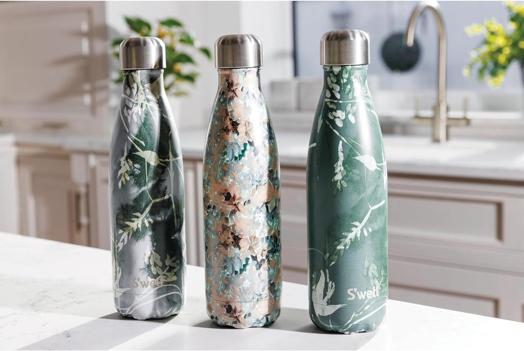 S'well Edelstahl-Wasserflasche, 482 ml, Forest Bloom, dreilagig, vakuumisolierte Behälter, hält Getr