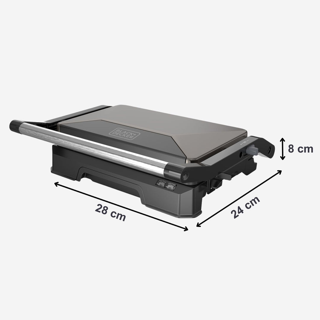 Black+Decker – Grill BXGR1001E | 1000W | 180°-Öffnung | Platten 23×14,5 cm | Antihaft PFOA-frei | Sc