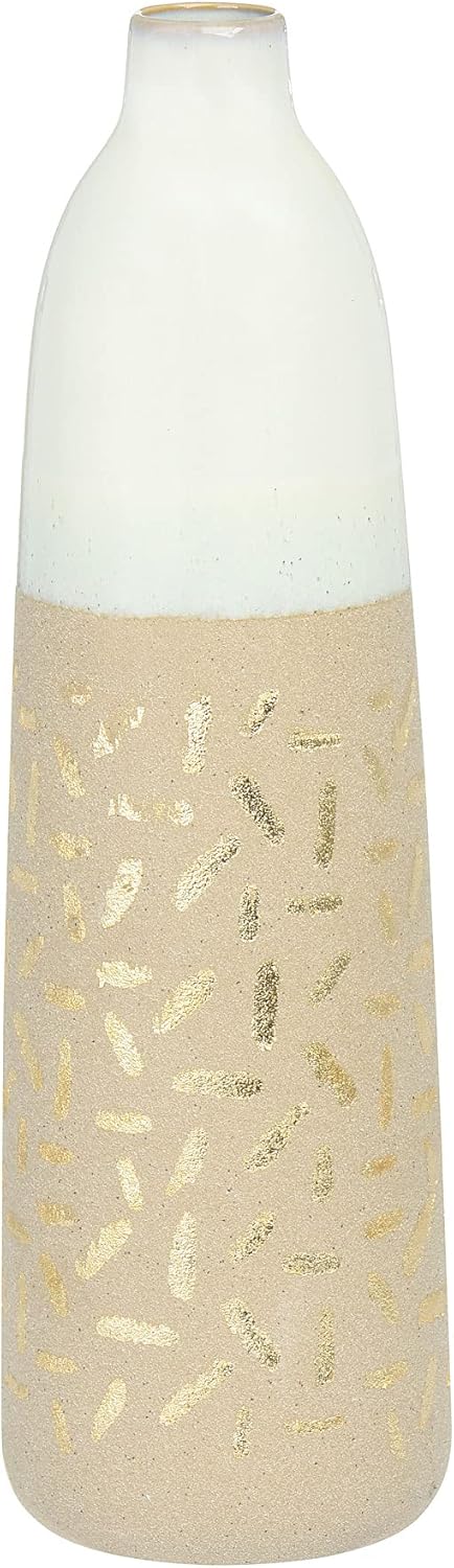 Main + Mesa Vase aus Steingut mit goldfarbenem Muster 4" diameter x 14" tall, 4" diameter x 14" tall