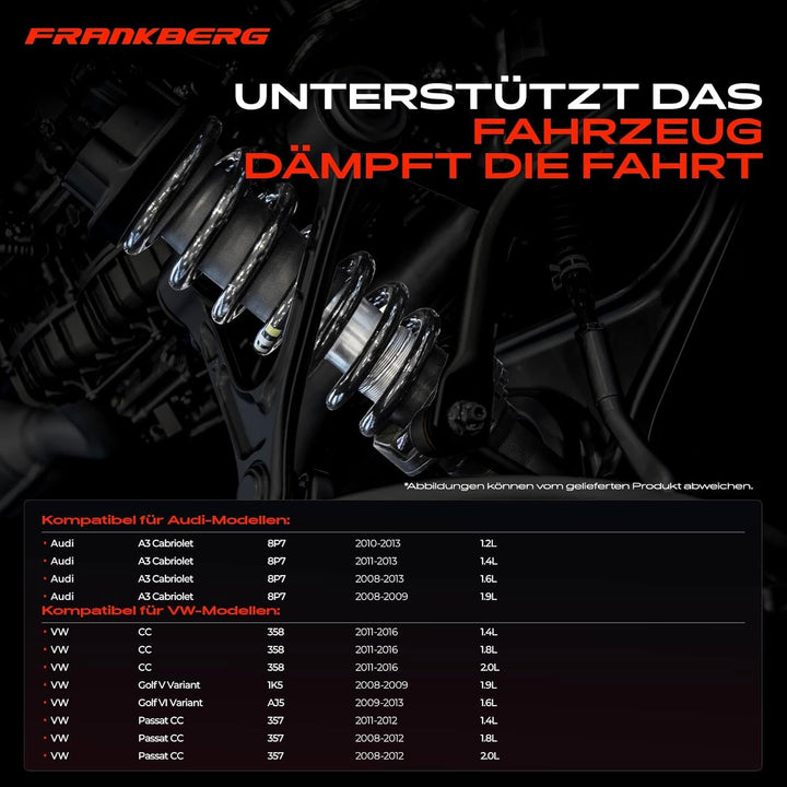 Frankberg 2x Federn Fahrwerksfeder Hinterachse Kompatibel mit A3 Cabriolet 8P7 1.9L 2008-2009 P.a.s.