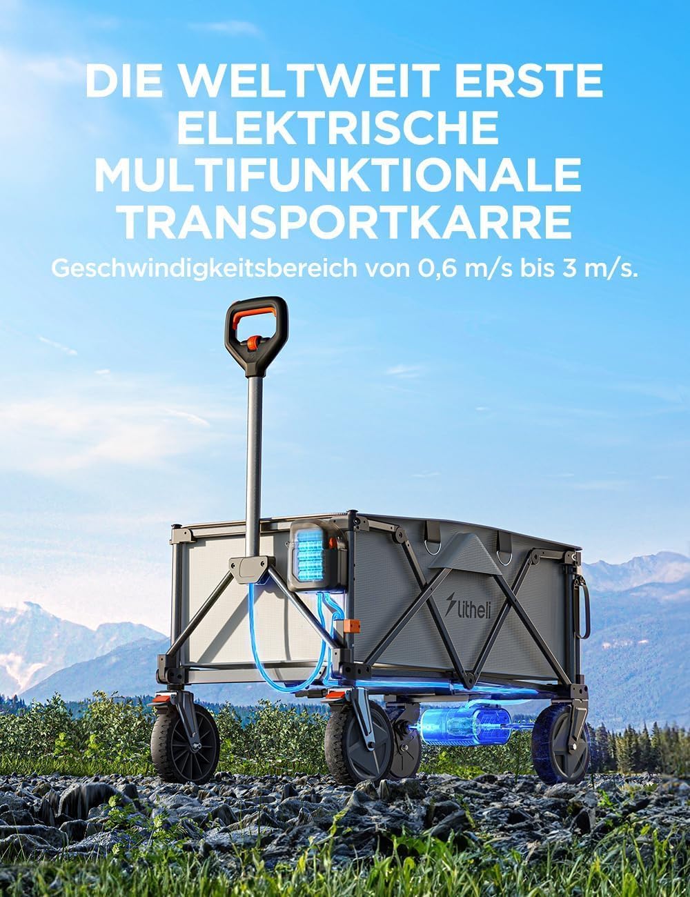 Litheli Elektrowagen Bollerwagen faltbar, Handwagen faltbar mit Motor &amp; Bremsen, 200L 60KG geeignet