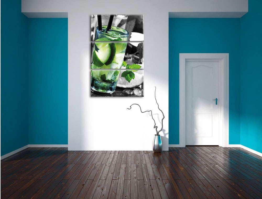 Pixxprint Caipirinhacocktails auf Tablett / 3-Teilig/Gesamtmass 120cm Leinwandbild bespannt auf Holz
