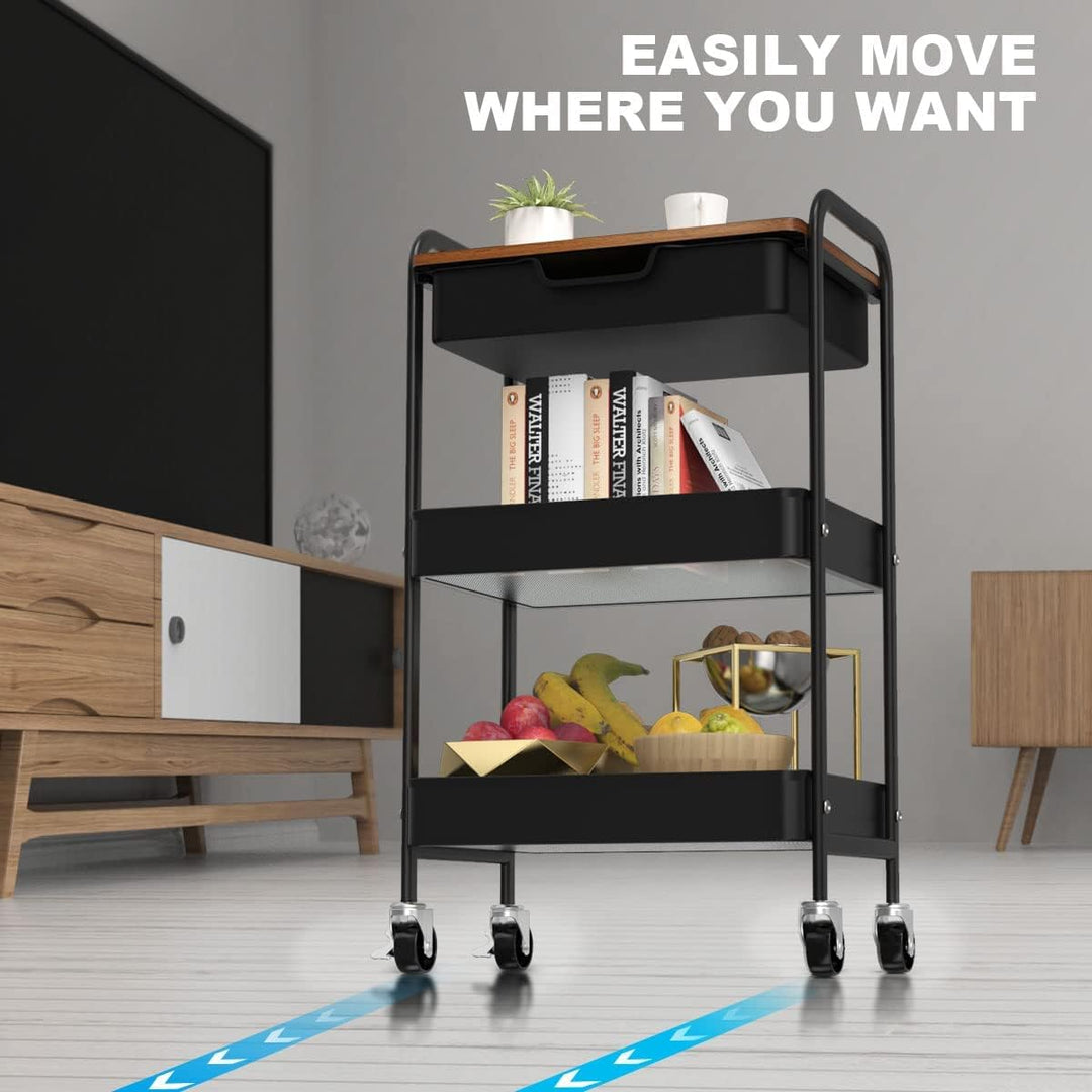 Shrivee 3-Tier Küchenwagen mit Tisch und Schublade, Allzweckwagen, Metallnutzungen Rollwagen, Regalw