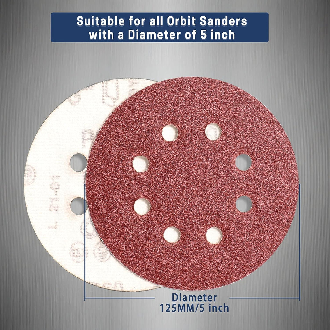 STEBRUAM 105 Stück Schleifpapier 125mm Klett, Profi 125 Schleifscheiben Rund 8 Loch für Exzenterschl