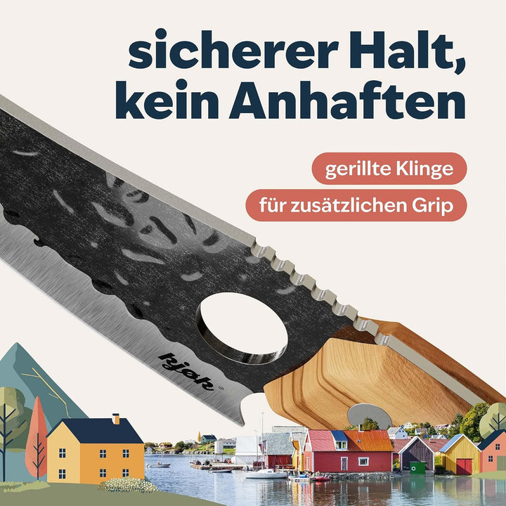kjøk Premium Küchenmesser japanischer Style Klinge 15cm mit Loch und Olivenholzgriff Härte 56±2 HRC