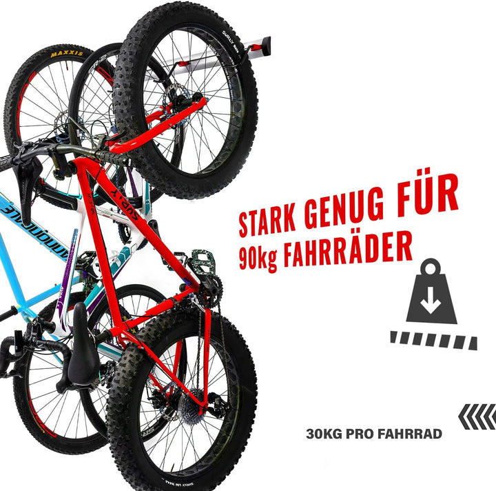 Fahrrad Wandhalterung für 3 oder 6 Fahrräder - Verstellbare Fahrradhalterung für Garage oder Wohnung