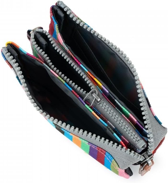 Roka London Carnaby Kleine recycelte Leinwand Multi Stripe, Bunt gestreift, S, Münzgeldbörse S Bunt