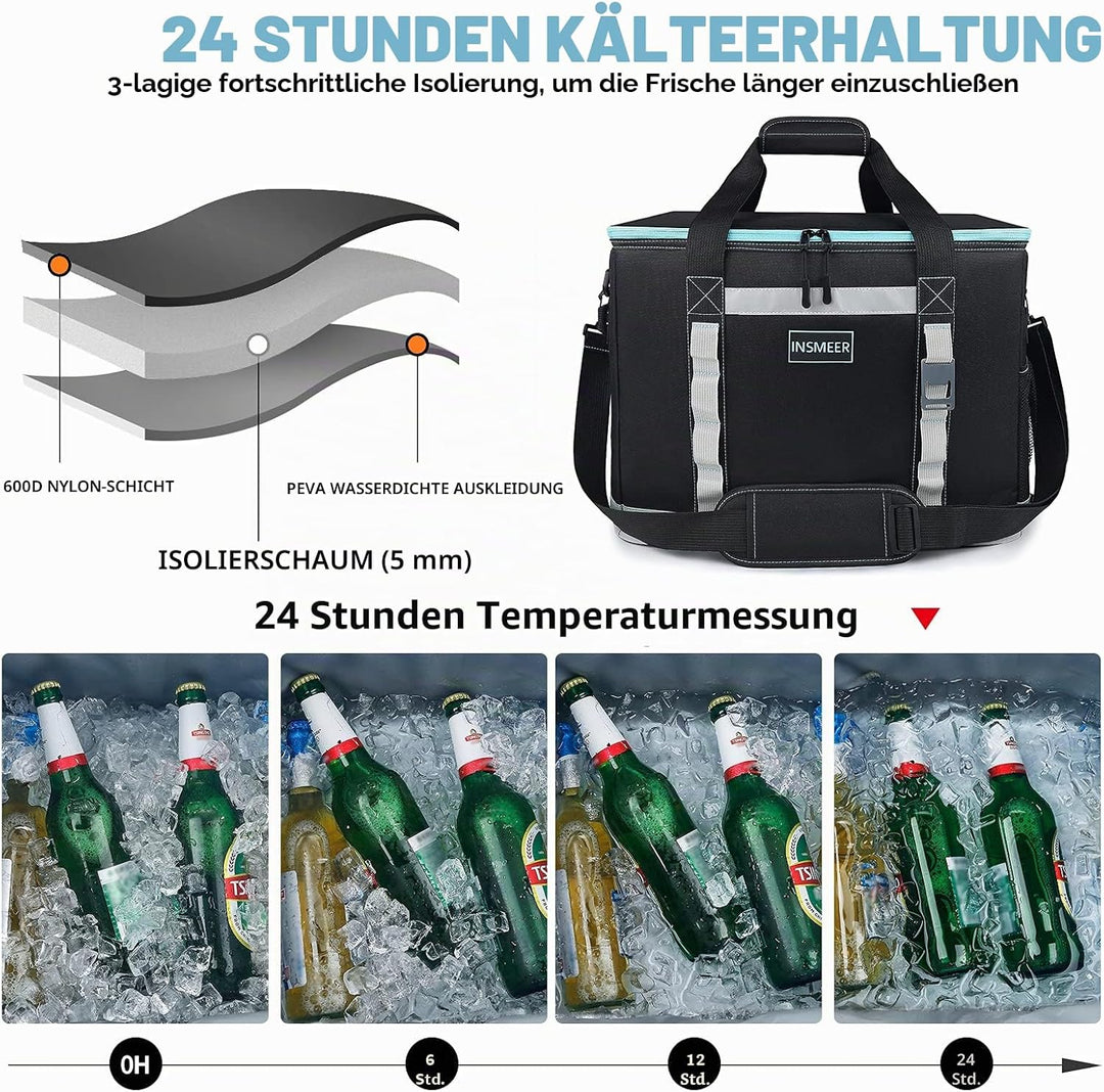 INSMEER 48L/25L Grosse Kühltasche Faltbare, 65/32 Can Kühltasche Gross Thermotasche Isoliertasche, X