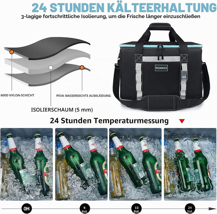 INSMEER 48L/25L Grosse Kühltasche Faltbare, 65/32 Can Kühltasche Gross Thermotasche Isoliertasche, X