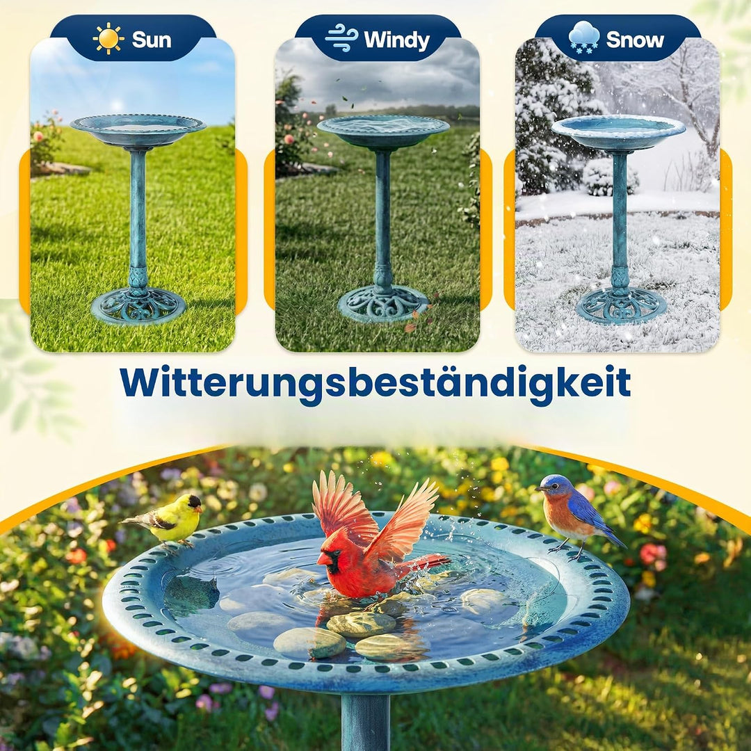 VIVOHOME Vogeltränke 71cm hoch Polyresin leicht antike Optik für Aussenbereich Blau, Blau