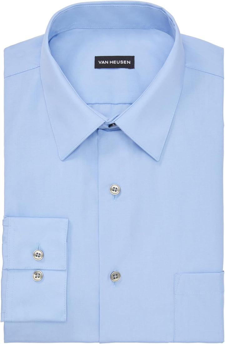 Van Heusen Herren Popeline, Normale Passform, Fester Spitzkragen Klassisches Hemd M Cameo Blau, M Ca