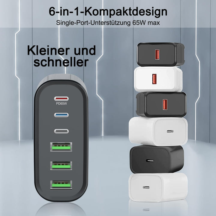 USB C Ladegerät Mehrfach, 155W 6-Port Schnellladegerät mit 3 USB-C und 3 USB-A, USB c Netzteil for M