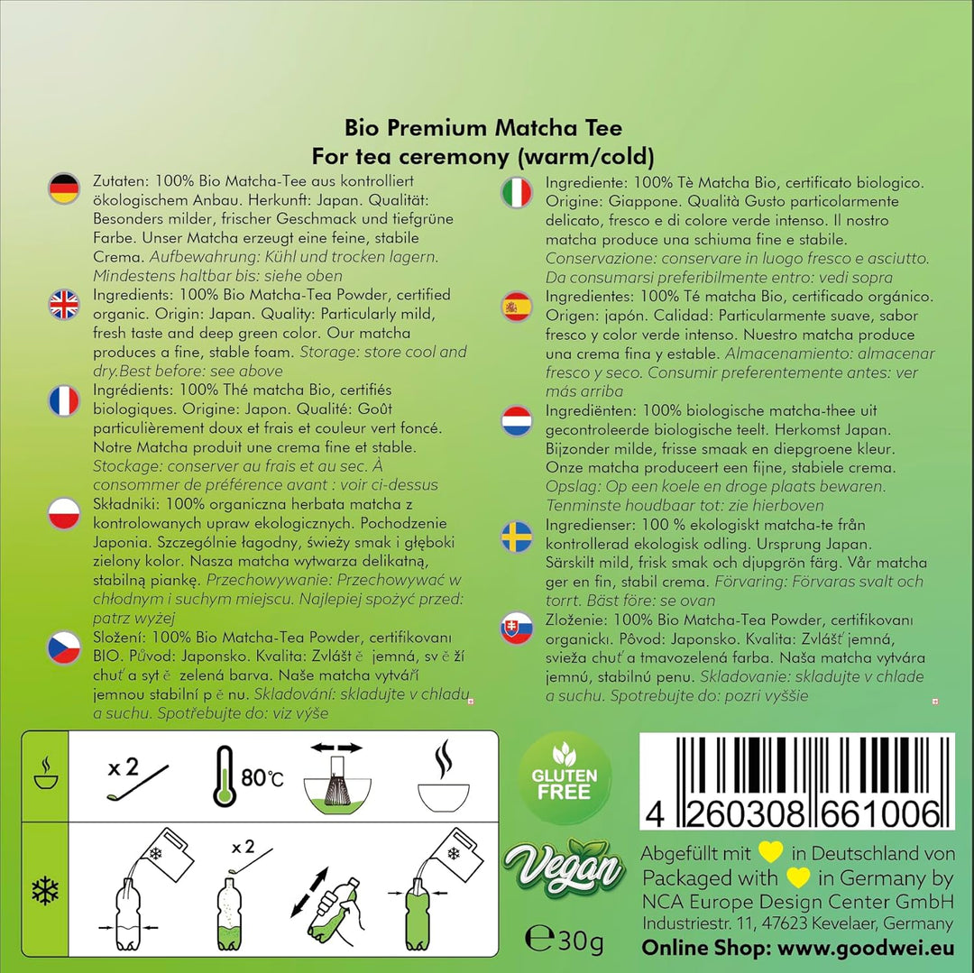 Goodwei BIO Matcha aus Japan im Matcha-Set komplett mit hochwertiger Matcha Schale aus Keramik, Matc