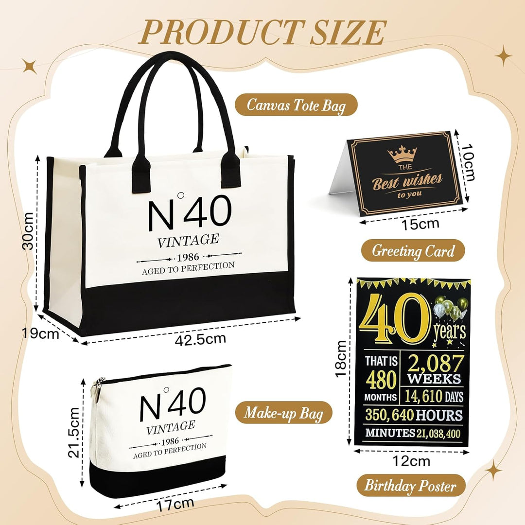 40.Geburtstagsgeschenke für Frauen Leinwand Tote Tasche Reiseausrüstung, 40 Jahre alte Geburtstagsge