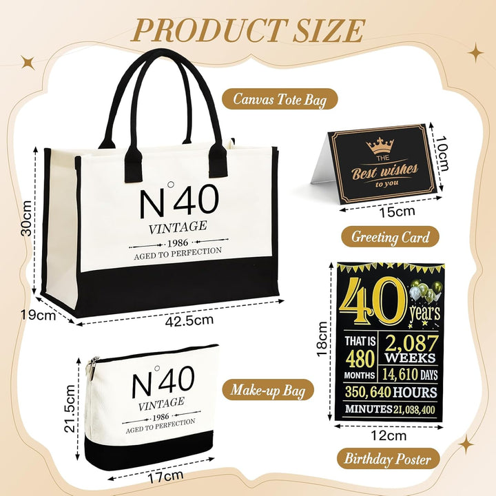 40.Geburtstagsgeschenke für Frauen Leinwand Tote Tasche Reiseausrüstung, 40 Jahre alte Geburtstagsge