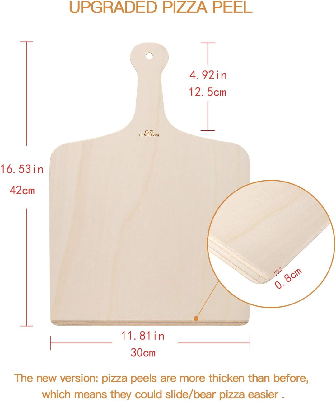 G.a HOMEFAVOR Pizzaschieber Holz, 42 x 30cm Pizzaschaufel Flammkuchenbrett Pizzabrett für Hausgemach