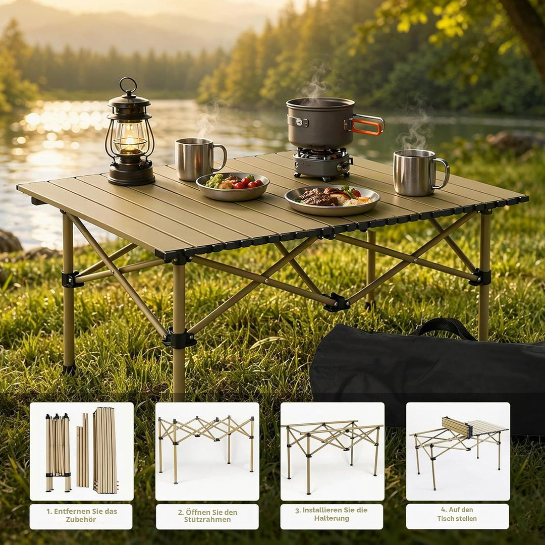 Campingtisch Faltbar 95x56x50cm - Aufrollbare Tischplatte mit Tragetasche - Kohlenstoffstahl Gestell