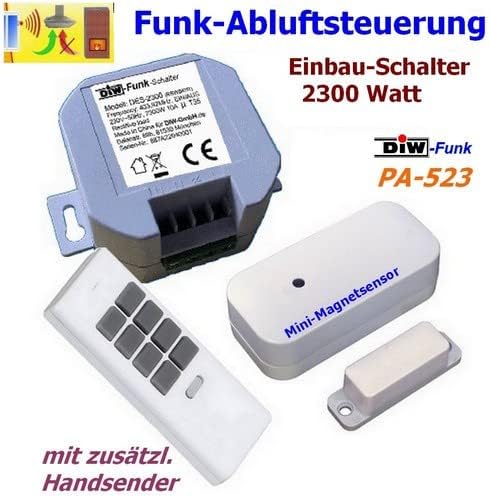 DIW-Funk EINBAU-Abluftsteuerung PA-523 SPARSET Funk Fensterkontaktschalter DFM-2000 + Einbauschalter