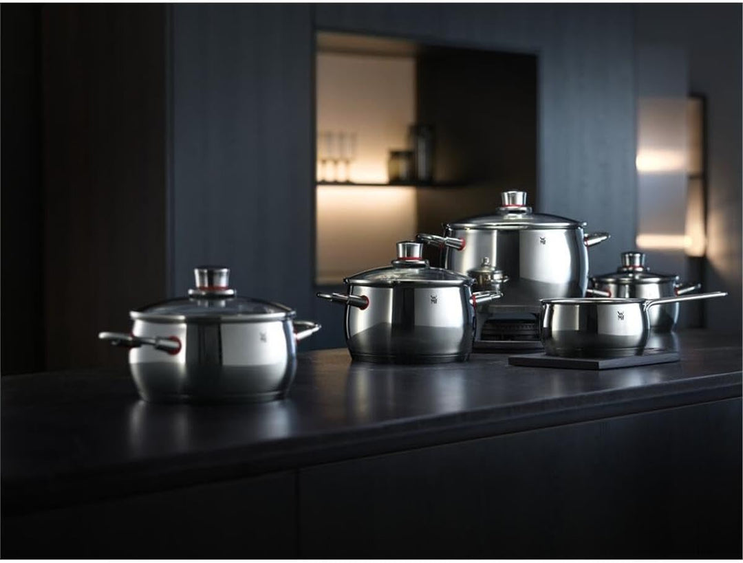 WMF Quality One Topfset Induktion 4-teilig, Kochtopf Set mit Glasdeckel, Cromargan Edelstahl poliert