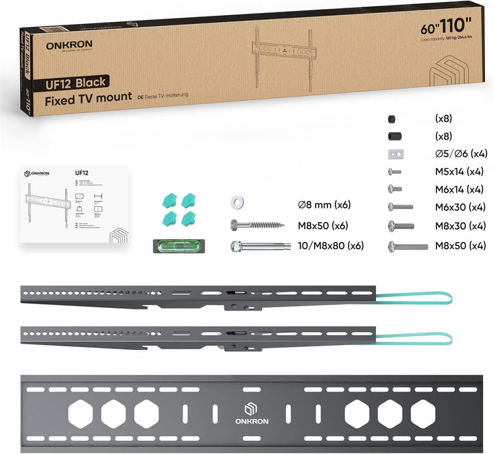 ONKRON TV Wandhalterung flach für 60-110 Zoll Fernseher bis zu 120 kg, Ultra Slim Wandhalterung Fern