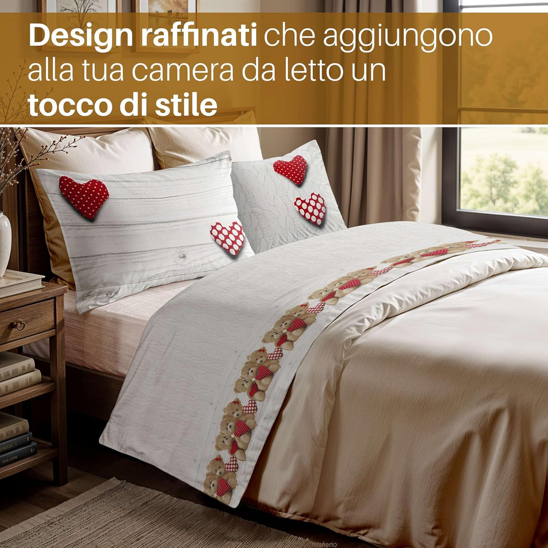 HomeLife Bettwäsche-Set für Einzelbett aus Baumwolle mit Bären, Bettbezug 120 x 300 cm + Spannbettla