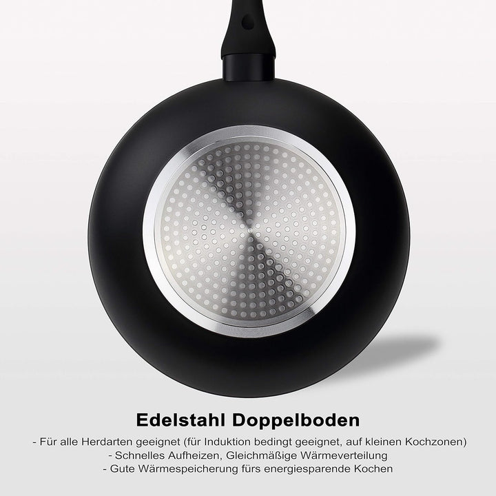 Linnuo Wok Pfanne 28 cm, Antihaft beschichtete Pfanne, Marmor Granit Optik, Wokpfanne für alle Herde