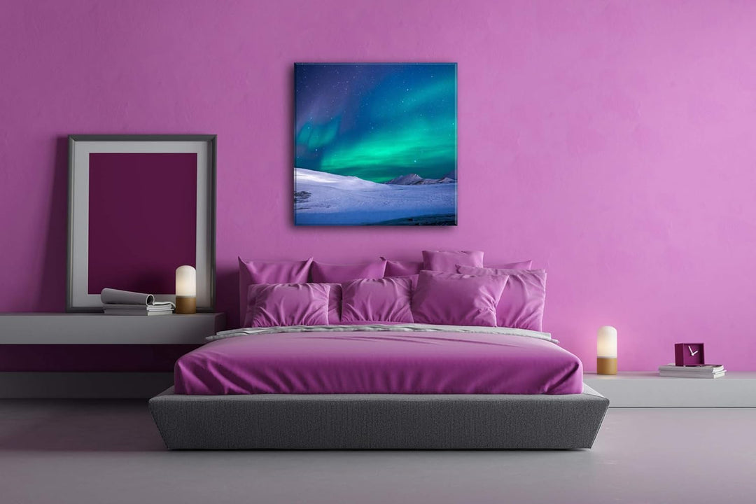 deyoli Polarlichter über dem nordischen EIS Format: 70x70 als Leinwand, Motiv fertig gerahmt auf Ech
