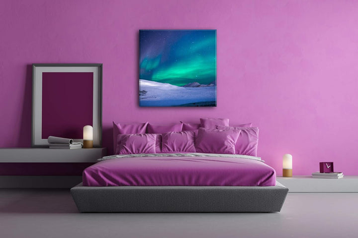 deyoli Polarlichter über dem nordischen EIS Format: 70x70 als Leinwand, Motiv fertig gerahmt auf Ech