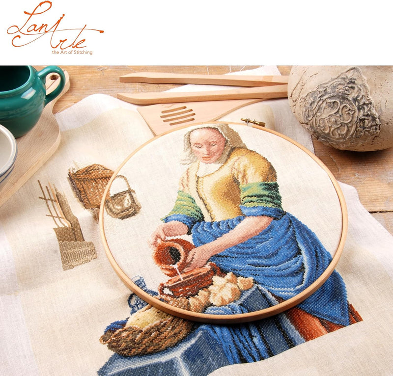 Lanarte Zählmusterpackung Milchmädchen Leinen Kreuzstichpackung, Baumwolle, Mehrfarbig, 36 x 45 x 0.