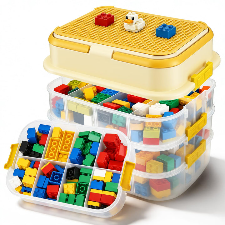Legosteine Aufbewahrungsboxen,Legosteine Sortierbox,4 Stufen Hohe Kapazität,Mit Trennbarer Partition