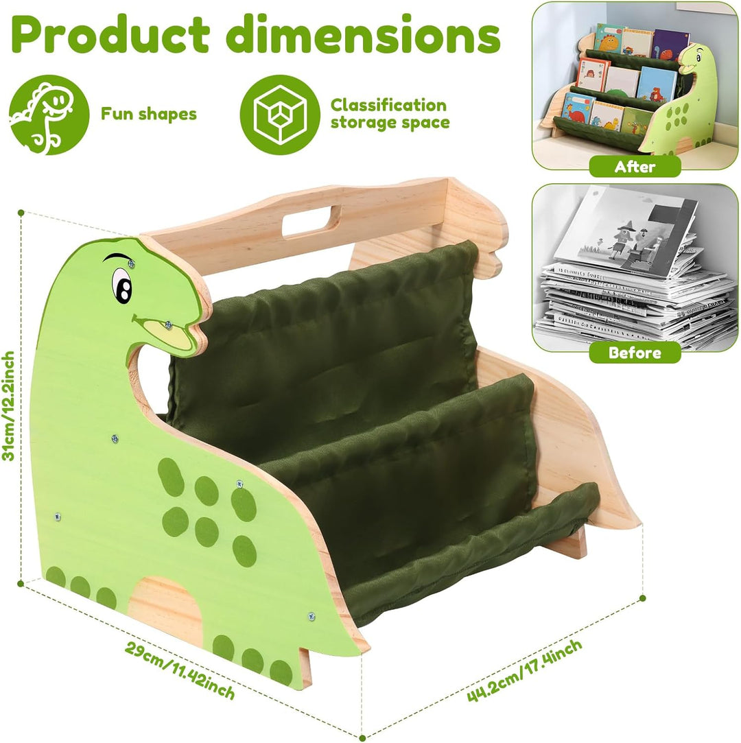 Kinder Bücherregal Holz,Montessori Kinderbücherregal,Doppelseitiges Holzregal mit Robusten Canvas Ta